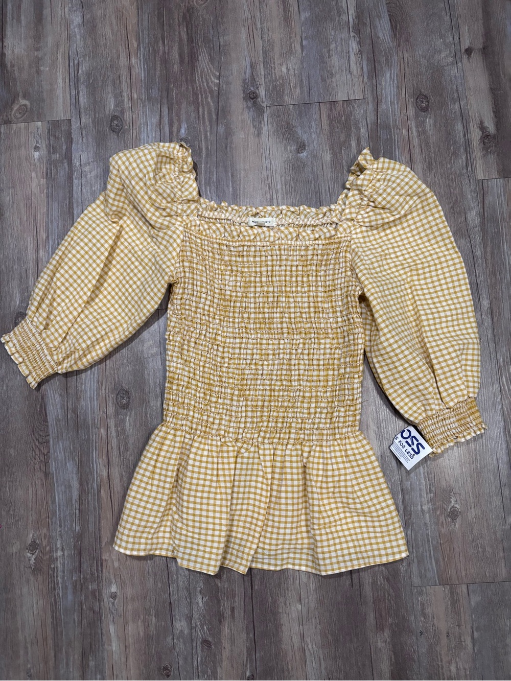 Women’s ' Yellow Gingham Smocked Peplum shirt